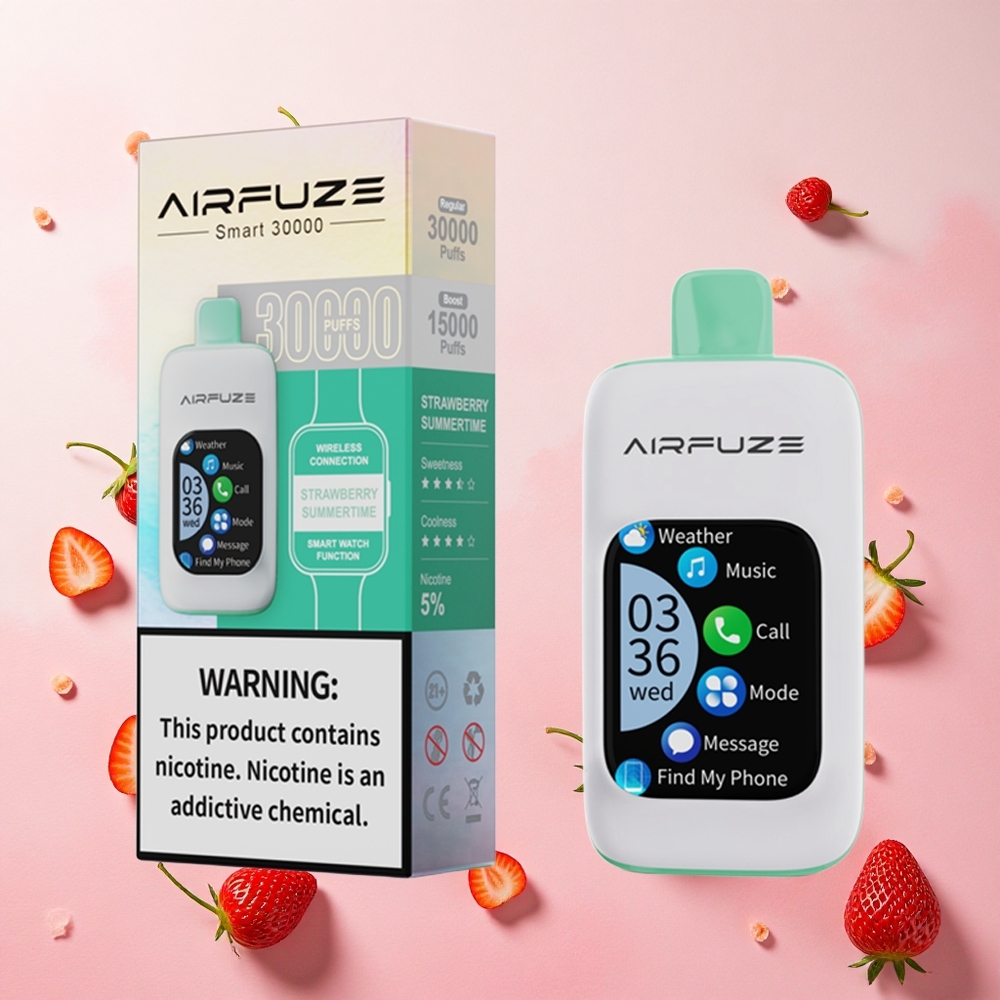 Strawberry Summertime AirFuze Smart 30000 Puffs Disposable Vape with 5% Nicotine & Type-C Charging Canada wholesale