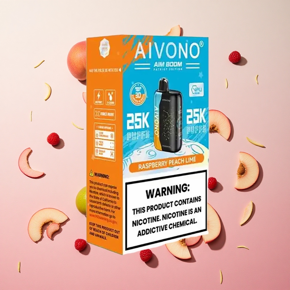 Raspberry Peach Lime Aivono Aim Boom 25000 Puffs 28ml E-Liquid Capacity Type-C Charging Canada wholesale