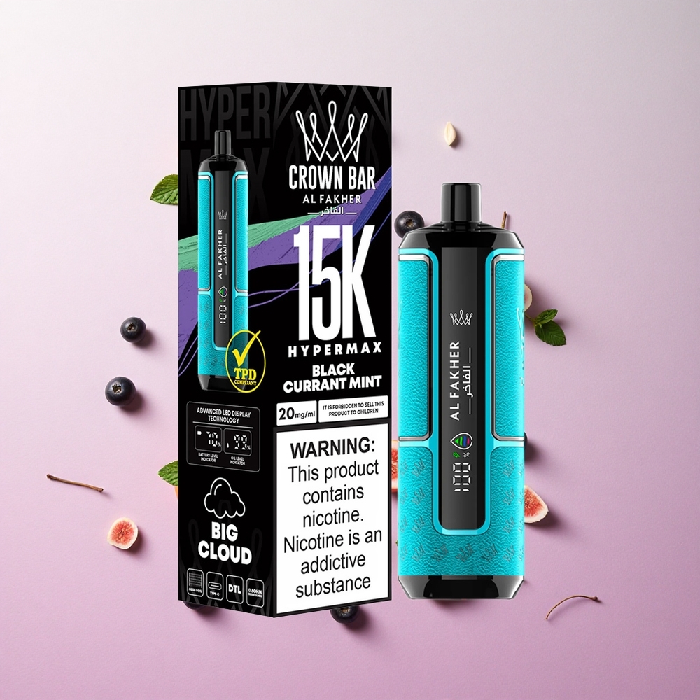 Blackcurrant Mint Al Fakher Crown Bar 15K Puffs 22ml E-Liquid 600mAh Battery Canada Wholesale