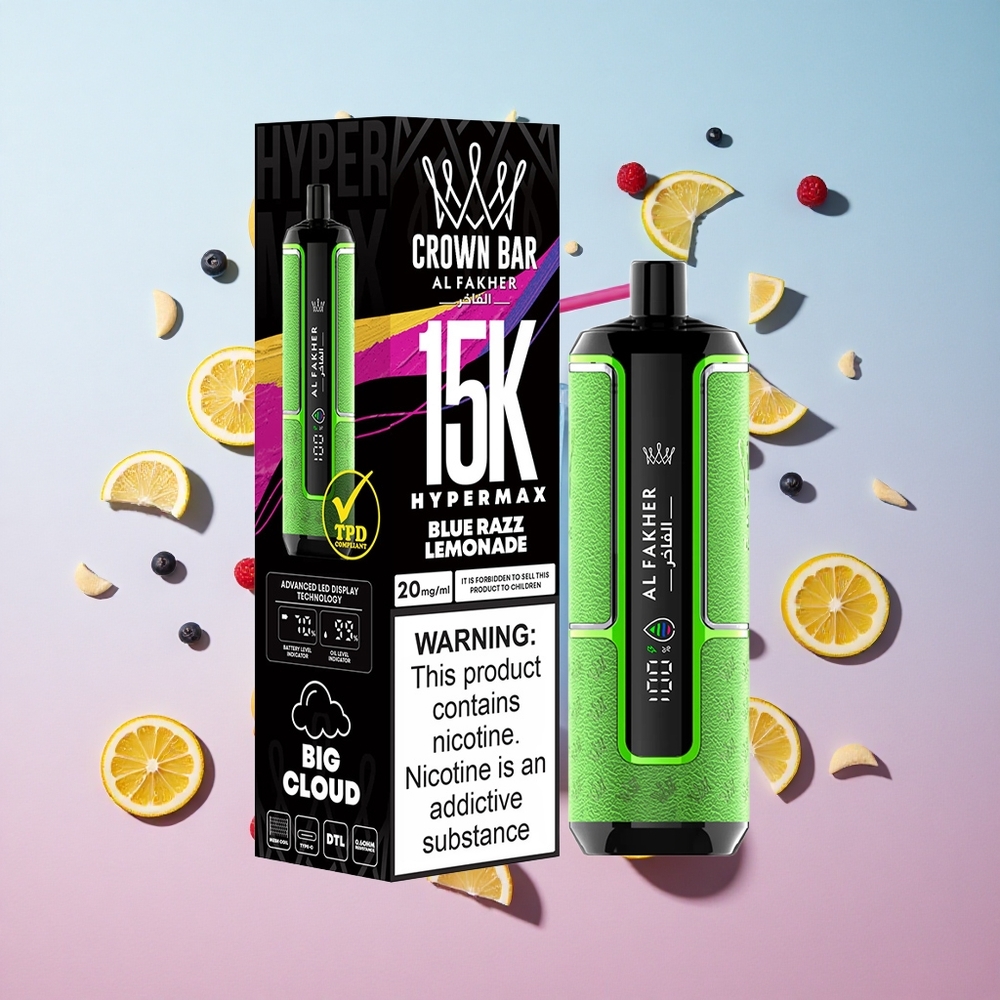 Blue Razz Lemonade Al Fakher Crown Bar 15K Hypermax Disposable Vape Kit 600mAh Battery Canada wholesale