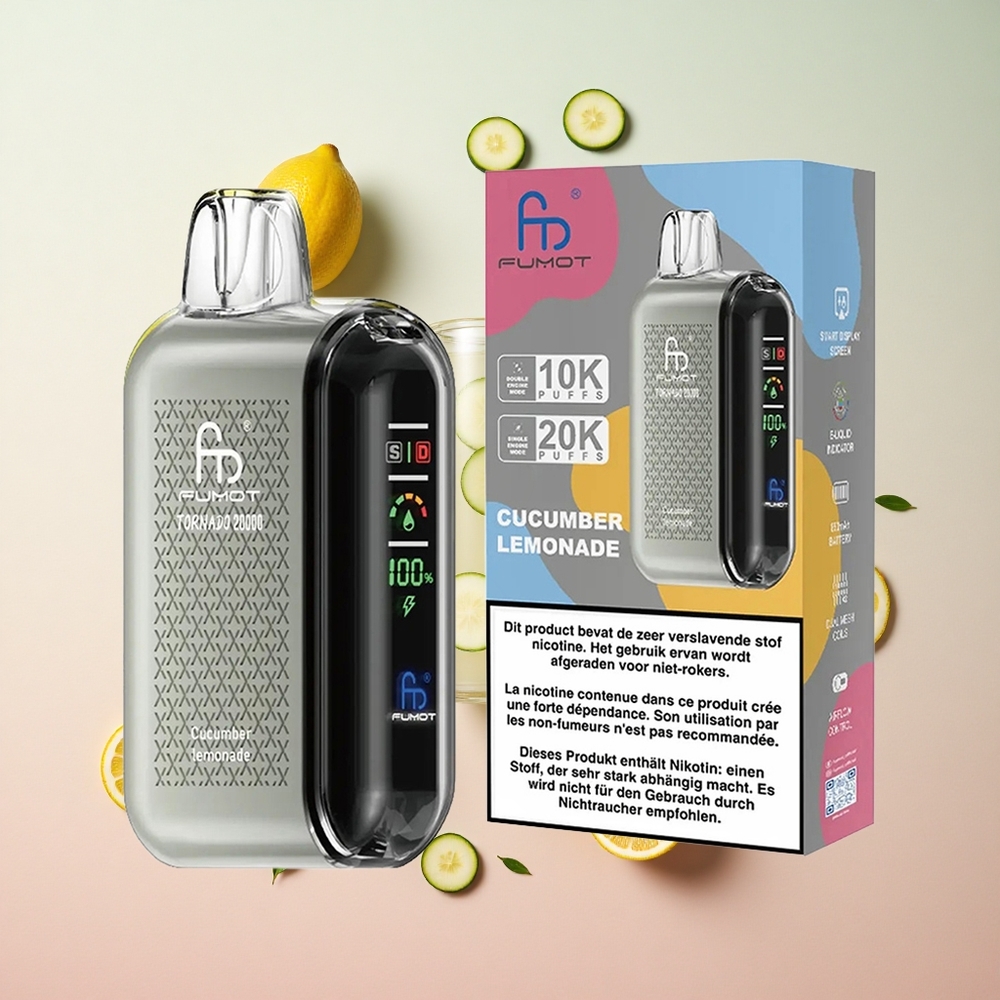 Cucumber Lemonade Fumot Tornado 20000 Puffs Disposable Vape Dual Mesh Coil Canada wholesale