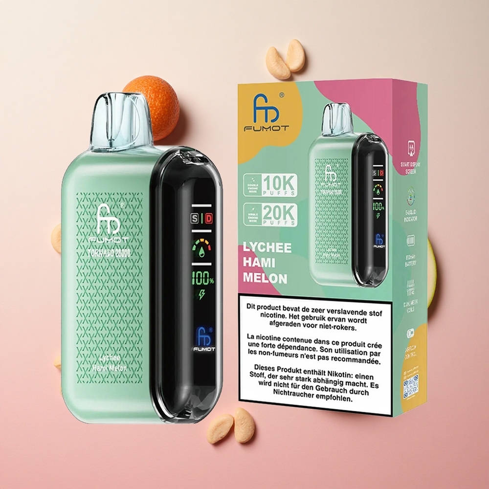 Lychee Hami Melon Fumot Tornado 20000 Puffs Dual Mesh Coil Smart Display Canada wholesale