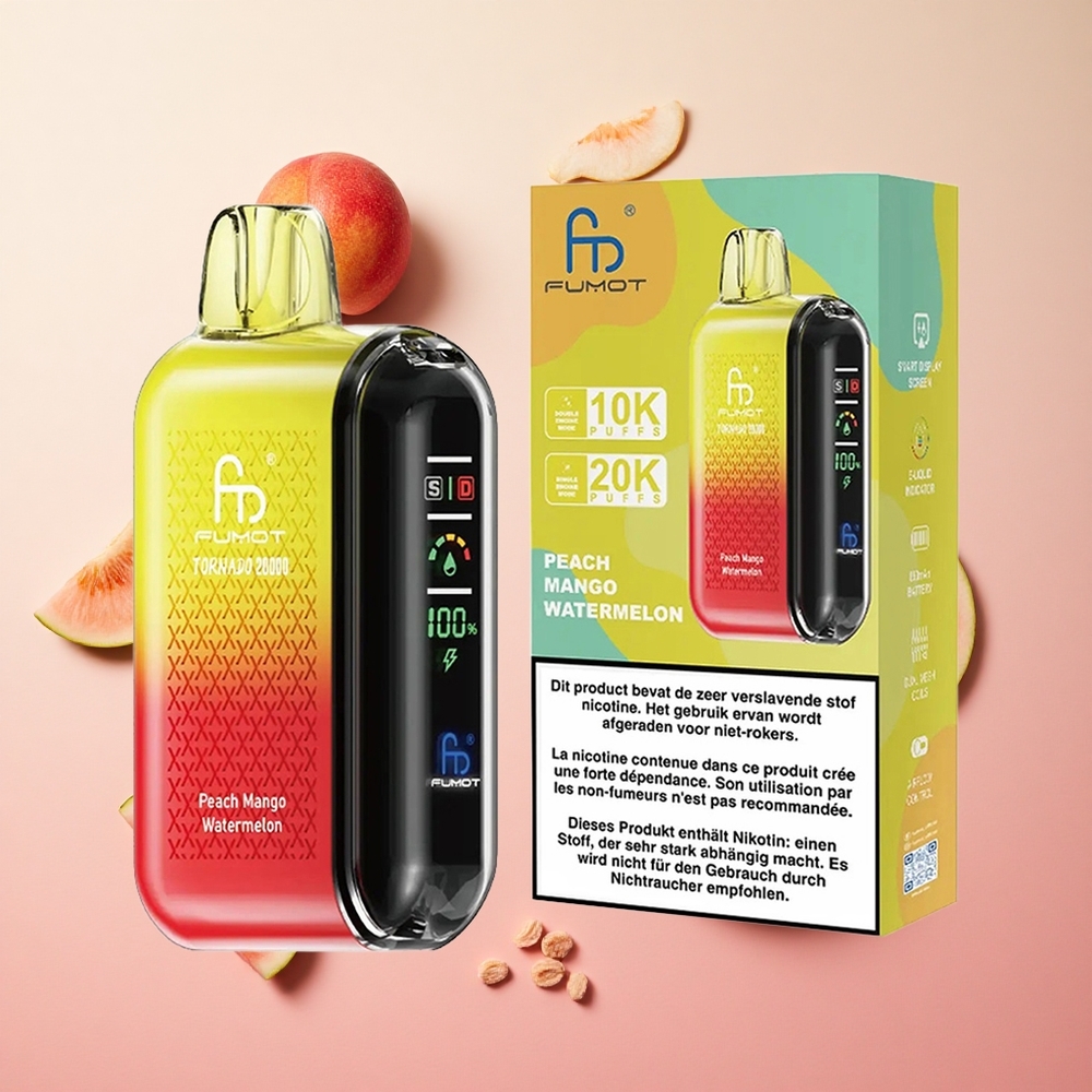 Peach Mango Watermelon Fumot Tornado 20000 Puffs Disposable Vape with Dual Mesh Coil Canada wholesale