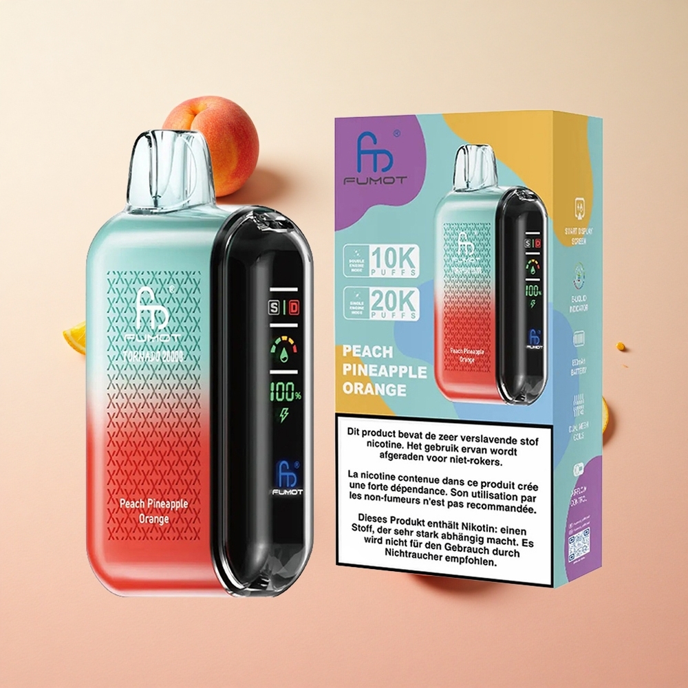 Peach Pineapple Orange Fumot Tornado 20000 Puffs 20ml E-liquid Capacity Dual Mesh Coil Canada wholesale