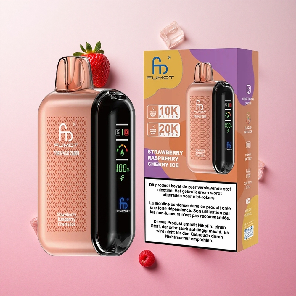 Strawberry Raspberry Cherry Ice Fumot Tornado 20000 Puffs Dual Mesh Coil Airflow Control Canada wholesale