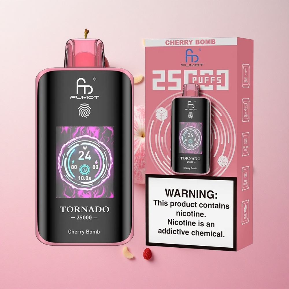 Cherry Bomb Fumot Tornado 25000 Puffs 700mAh Rechargeable Battery 20ml Pre-filled E-liquid Canada wholesale