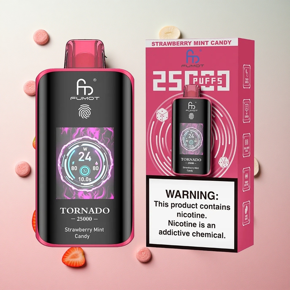 Strawberry Mint Candy Fumot Tornado 25000 Puffs 20ml Pre-filled E-liquid 700mAh Rechargeable Battery Canada wholesale