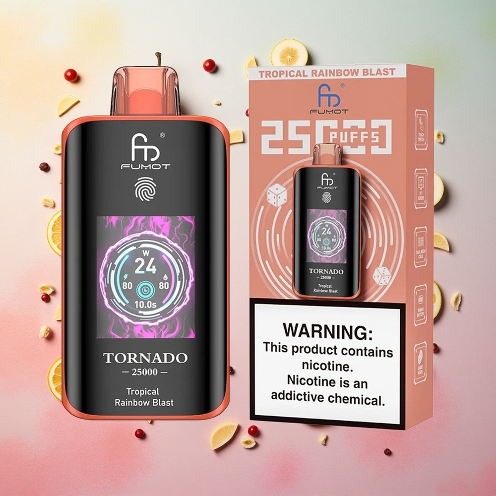Tropical Rainbow Blast Fumot Tornado 25000 Puffs 700mAh Rechargeable Battery 20ml Pre-filled E-liquid Canada wholesale